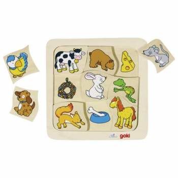 Puzzle Układanka - co lubię jeść, pomoce montessori goki - drewniane puzzle do układania, zabawka dla 2 latka, Zabawki drewniane