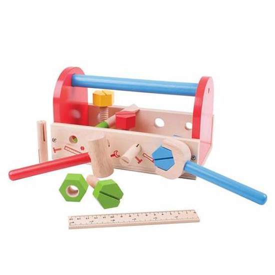 Skrzynka z narzędziami  do zabawy dla dzieci rob bigjigs toys - drewniany zestaw narzędzi, zabawa w warsztat, zabawka dla 3 latka