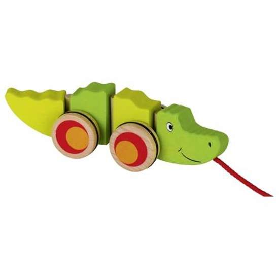 Zabawka Krokodyl dla dzieci goki - drewniana zabawka do ciągnięcia dla rocznego dziecka 