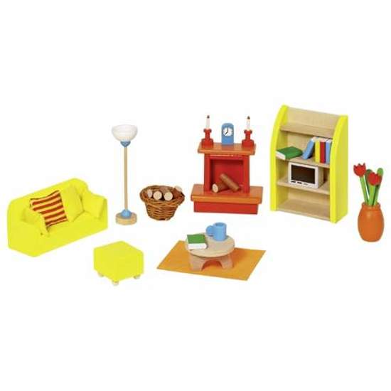 Zabawka dla dziewczynki  Mebelki dla lalek. Pokój gościnny (24 elementy) goki - drewniany zestaw, zabawa lalkami, zabawka dla 3 latka