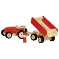Drewniany traktor z przyczepą do zabawy dla dzieci - czerwony