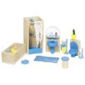 Meble dla lalek, łazienka w kolorze niebieskim goki - drewniany zestaw, zabawa lalkami, zabawka dla 3 latka, Zabawka dla dziewczynki 
