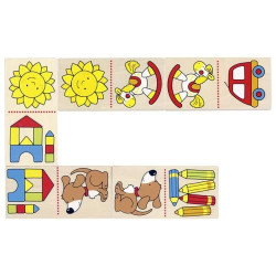 Zabawki drewniane  Moje pierwsze domino drewniane z obrazkami do zabawy dla dzieci, pomoce montessori goki - drewniana gra plans