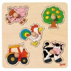 Zabawki drewniane  Puzzle z uchwytami, życie na farmie goki - drewniane puzzle do układania, zabawka dla rocznego dziecka