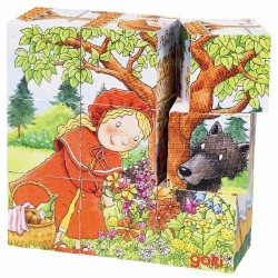 Zabawki drewniane Klocki sześcienne  dla dzieci, postaci z bajek goki - drewniane klocki do układania, zabawka dla 3 latka