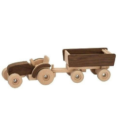 Traktor z przyczepą, zabawka dla dzieci goki - drewniana zabawka, zabawa pojazdami, zabawka dla 3 latka