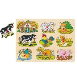 Zabawki drewniane Puzzle z uchwytamii - życie na farmie, pomoce montessori goki - drewniane puzzle do układania, zabawka dla r