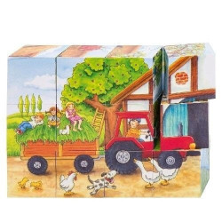 Zabawki drewniane Klocki sześcienne  dla dzieci - farma goki - drewniane klocki do układania, zabawka dla 3 latka