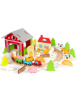 BOPPI, Drewniany zestaw farma i pociąg - 48 elem.