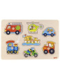 Zabawka drewniana  Puzzle z uchwytami środki transportu goki - drewniane puzzle dźwiękowe, zabawka dla rocznego dziecka