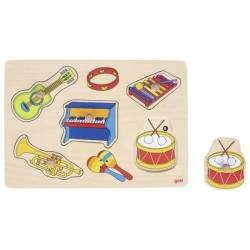 Zabawka drewniana  Puzzle z uchwytami, dźwiękami instrumenty muzyczne goki - drewniane puzzle dźwiękowe, zabawka dla roczneg