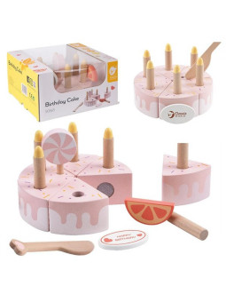 CLASSIC WORLD Drewniany Tort Urodzinowy do Krojenia Świeczki Owoce 16 el.