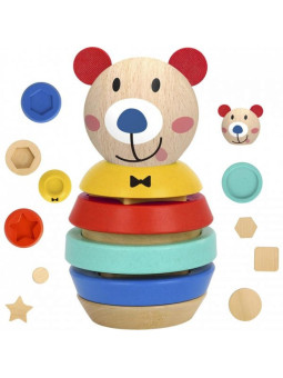 TOOKY TOY Drewniana Układanka Piramidka Kształty Miś 11 el.