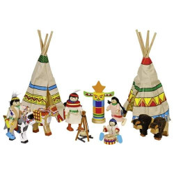 Indiańska wioska z wigwamami (14 elementów), kukiełki goki - zabawki kukiełki, zabawa lalkami, zabawka dla 3 latka
