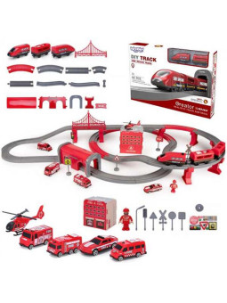 WOOPIE Kolejka Elektryczna Tor Samochodowy Straż Helikopter Auta 92 el.