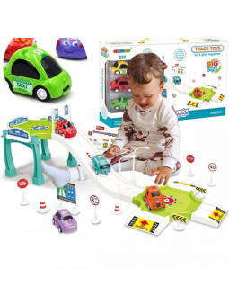 WOOPIE Tor Parking Garaż Samochodowy Zestaw Stacja Paliw Znaki Drogowe +  3 Auta