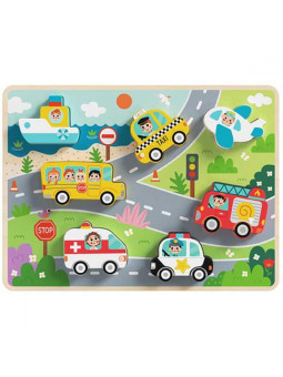 Tooky Toy Drewniane Puzzle Montessori Pojazdy Samochody Samolot Statek Miasto Dopasuj Kształty