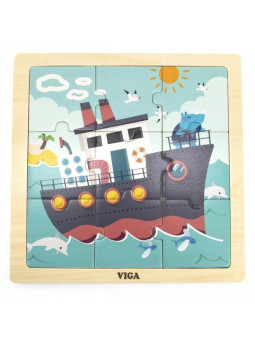 VIGA Poręczne Drewniane Puzzle Statek 9 elementów