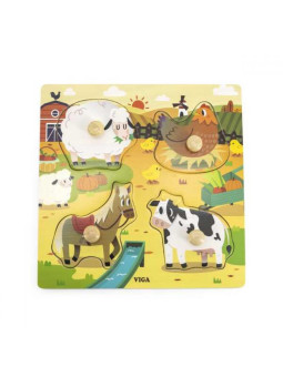 VIGA Drewniane Puzzle z Pinezkami Farma 12m+