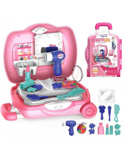 WOOPIE Przenośna Toaletka dla Dziewczynki 2w1 Salon Urody Walizka 17 el.