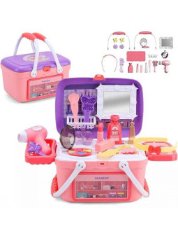 WOOPIE Toaletka dla Dziewczynki 2w1 Salon Piękności Przenośny w Koszyku 26 el