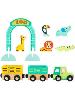 Tooky Toy Drewniana Plansza ZOO Zwierzęta Pojazd Wagoniki