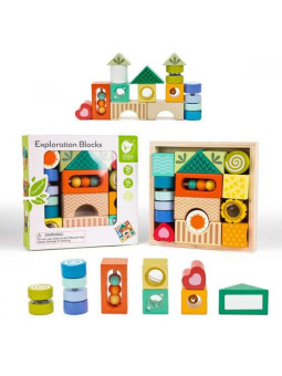 CLASSIC WORLD Drewniane Klocki Sensoryczne 7 Funkcji Układanka Multifunkcyjna Kształty Dźwięk MONTESSORI 14 el.