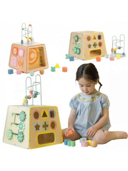 CLASSIC WORLD Drewniana Kostka Edukacyjna Sensoryczna 6w1