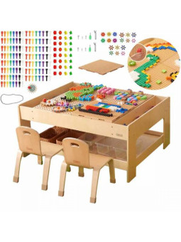 MASTERKIDZ Drewniany Stół Edukacyjny + AKCESORIA STEM WALL + 135 Klocków