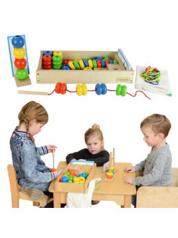 MASTERKIDZ Duża Drewniana Nawlekanka Sznurowanka Karty w pudełku Montessori