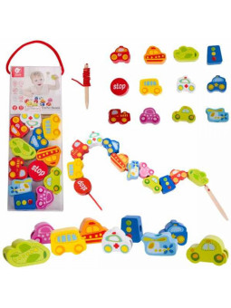 CLASSIC WORLD Drewniane Klocki do Nawlekania Ruch Drogowy 13 el.