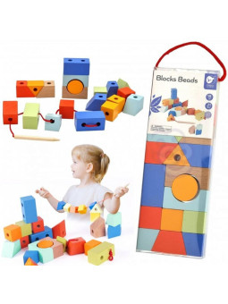 CLASSIC WORLD Drewniane Klocki do Nawlekania Figury Geometryczne 21 el.