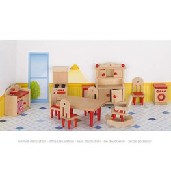 Meble dla lalek, kuchnia goki - drewniany zestaw, zabawa lalkami, zabawka dla 3 latka, kolor czerwony, Zabawka dla dziewczynki 