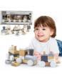 Drewniana Kolejka z wagonikami do ciągania Viga Toys + Klocki Drewniana Kolejka z wagonikami do ciągania Viga Toys + Klocki