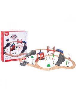 Tooky Toy Drewniana Kolejka Staż Pożarna Ambulans 70 el.