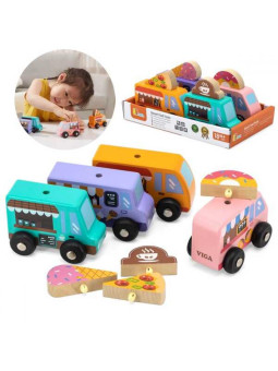 VIGA Drewniany Zestaw Food Trucki Pojazdy cukierni 4 autka