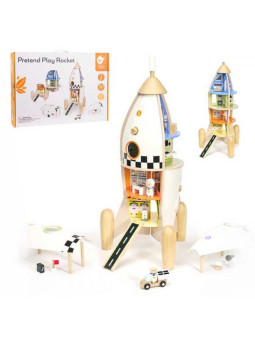 CLASSIC WORLD Drewniana Rakieta Domek dla Dzieci + Figurki Akc.