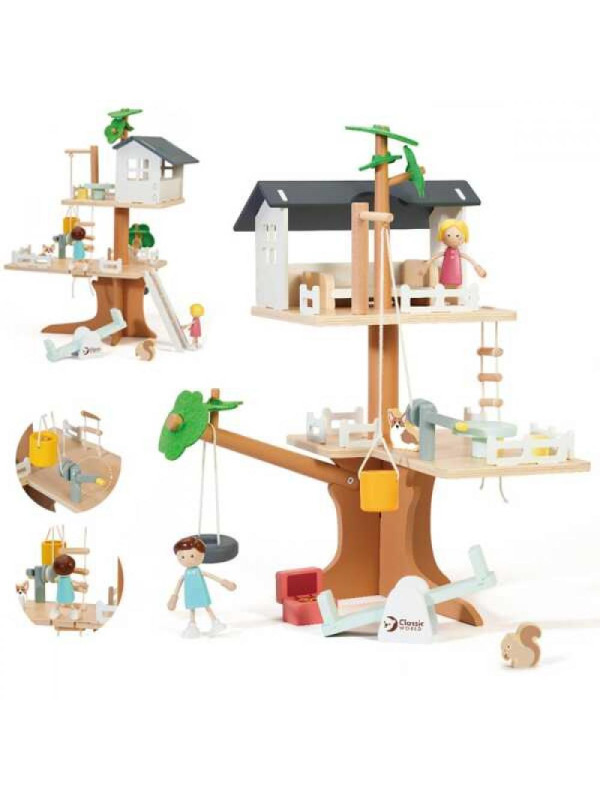 CLASSIC WORLD Drewniany Domek na Drzewie dla Lalek 31 el.