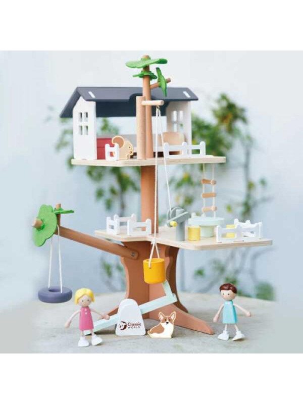 CLASSIC WORLD Drewniany Domek na Drzewie dla Lalek 31 el.