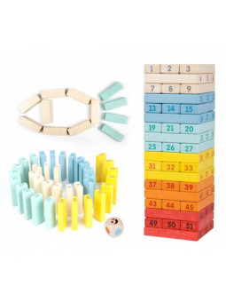 CLASSIC WORLD Drewniana Gra Zręcznościowa Wieża Kostki Domino Zestaw Deluxe