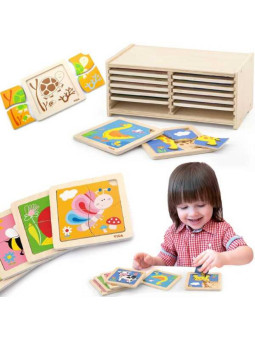 Puzzle drewniane 12 plansz po 4 puzzle w stojaku Viga Toys