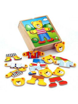 Viga Drewniane Puzzle Układanka Edukacyjna Ubierz Misia Chłopca