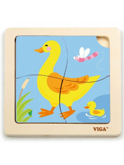 VIGA Poręczne Drewniane Puzzle Kaczuszka