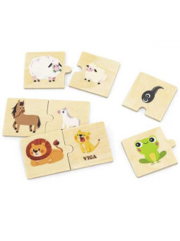 VIGA Drewniane Puzzle Układanka Zwierzątka Małe i Duże