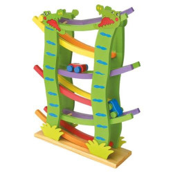 Zjeżdżalnia dla autek, tor wyścigowy dla dzieci krokodyl small foot design - drewniany kulodrom zabawka dla 3 latka