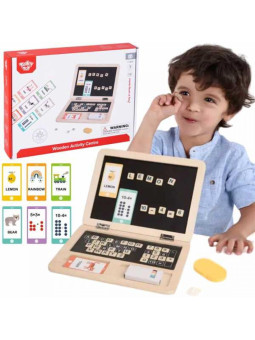 TOOKY TOY Drewniany Laptop Układanka Montessori Puzzle Nauka Literek Pisania Tablica Suchościeralna 58 el.