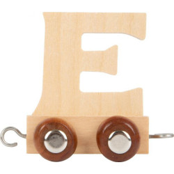 Wagonik z literką e - literka element z układanki alfabet pociąg small foot design - drewniana zabawka edukacyjna dla 3 latka