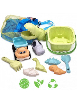 WOOPIE GREEN Zestaw do Piasku z Wiaderkiem i Łopatką Krokodyl w Plecaku 10 el. BIODEGRADOWALNY ORGANICZNY MATERIAŁ