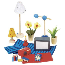 Zabawka dla dziewczynki  Mebelki dla lalek  -  wyposażenie do salonu goki - goki - drewniany zestaw zabawek, zabawa z lalkami,