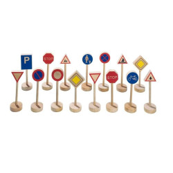 Znaki drogowe  dla dzieci (15 elementów) goki - drewniane akcesoria, zabawa ze znakami drogowymi, zabawka dla 5 latka